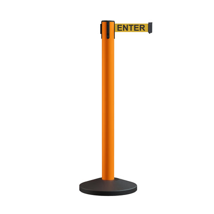 Retractable Belt Barrier Stanchion, Sloped Base, 14 ft Belt - Montour Line M650