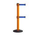 Retractable Dual Belt Barrier Stanchion, Sloped Base, 14 ft Belt - Montour Line M650D