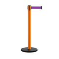 Retractable Belt Barrier Stanchion, Rolling Base, Orange Steel Post, 11 ft Belt - Montour Line MSE630