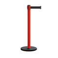 Retractable Belt Barrier Stanchion, Rolling Base, Red Steel Post, 11 ft Belt - Montour Line MSE630
