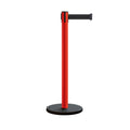 Retractable Belt Barrier Stanchion, Rolling Base, Red Steel Post, 13 ft Belt - Montour Line MSE630