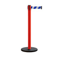 Retractable Belt Barrier Stanchion, Rolling Base, Red Steel Post, 11 ft Belt - Montour Line MSE630