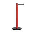 Retractable Belt Barrier Stanchion, Rolling Base, Red Steel Post, 11 ft Belt - Montour Line MSE630