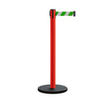Retractable Belt Barrier Stanchion, Rolling Base, Red Steel Post, 13 ft Belt - Montour Line MSE630