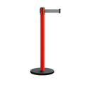 Retractable Belt Barrier Stanchion, Rolling Base, Red Steel Post, 11 ft Belt - Montour Line MSE630