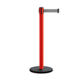 Retractable Belt Barrier Stanchion, Rolling Base, Red Steel Post, 13 ft Belt - Montour Line MSE630