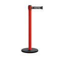 Retractable Belt Barrier Stanchion, Rolling Base, Red Steel Post, 11 ft Belt - Montour Line MSE630