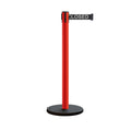 Retractable Belt Barrier Stanchion, Rolling Base, Red Steel Post, 11 ft Belt - Montour Line MSE630