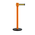 Retractable Belt Barrier Stanchion, Roller Base, Orange Post, 35 ft Belt - Montour Line MSE760