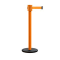 Retractable Belt Barrier Stanchion, Roller Base, Orange Post, 35 ft Belt - Montour Line MSE760