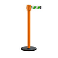 Retractable Belt Barrier Stanchion, Roller Base, Orange Post, 35 ft Belt - Montour Line MSE760