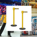 Retractable Belt Barrier Stanchion, Roller Base, Yellow Post, 35 ft Belt - Montour Line MSE760