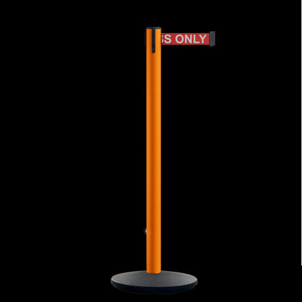 Safety Retractable Belt Barrier Stanchion, Orange Post with Heavy Duty Cast Iron Base, 16 ft Belt – Montour Line MI650