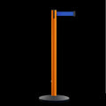 Safety Retractable Belt Barrier Stanchion, Orange Post with Heavy Duty Cast Iron Base, 16 ft Belt – Montour Line MI650