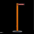 Safety Retractable Belt Barrier Stanchion, Orange Post with Heavy Duty Cast Iron Base, 16 ft Belt – Montour Line MI650