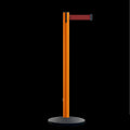 Retractable Belt Barrier Stanchion, Orange Post, Cast Iron Base, 11 Ft. Belt - Montour Line MSI630