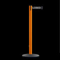 Retractable Belt Barrier Stanchion, Orange Post, Cast Iron Base, 13 Ft. Belt - Montour Line MSI630