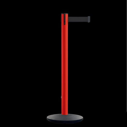 Safety Retractable Belt Barrier Stanchion, Red Post with Heavy Duty Cast Iron Base, 16 ft Belt – Montour Line MSI650