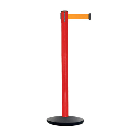 Retractable Belt Barrier Stanchion, Red Post, Cast Iron Base, 13 Ft. Belt - Montour Line MSI630