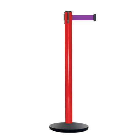 Retractable Belt Barrier Stanchion, Red Post, Cast Iron Base, 13 Ft. Belt - Montour Line MSI630
