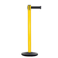Retractable Belt Barrier Stanchion, Yellow Post, Cast Iron Base, 13 Ft. Belt - Montour Line MSI630