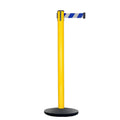 Retractable Belt Barrier Stanchion, Yellow Post, Cast Iron Base, 7.5 Ft. Belt - Montour Line MI630