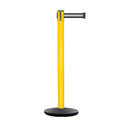 Retractable Belt Barrier Stanchion, Yellow Post, Cast Iron Base, 13 Ft. Belt - Montour Line MSI630