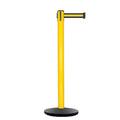 Retractable Belt Barrier Stanchion, Yellow Post, Cast Iron Base, 13 Ft. Belt - Montour Line MSI630