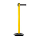 Retractable Belt Barrier Stanchion, Yellow Post, Cast Iron Base, 7.5 Ft. Belt - Montour Line MI630