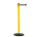 Retractable Belt Barrier Stanchion, Yellow Post, Cast Iron Base, 7.5 Ft. Belt - Montour Line MI630