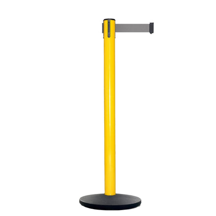Retractable Belt Barrier Stanchion, Yellow Post, Cast Iron Base, 13 Ft. Belt - Montour Line MSI630