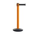 Safety Retractable Belt Barrier Stanchion, Orange Post with Heavy Duty Cast Iron Base, 16 ft Belt – Montour Line MI650