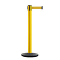 Safety Retractable Belt Barrier Stanchion, Yellow Post with Heavy Duty Cast Iron Base, 16 ft Belt – Montour Line MI650
