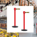 Retractable Belt Barrier Stanchion, Cast Iron Base Base, Red Post, 35 ft Belt - Montour Line MSI760