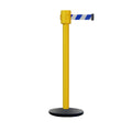 Retractable Belt Barrier Stanchion, Cast Iron Base Base, Yellow Post, 35 ft Belt - Montour Line MSI760