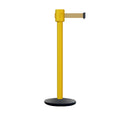 Retractable Belt Barrier Stanchion, Cast Iron Base Base, Yellow Post, 35 ft Belt - Montour Line MSI760