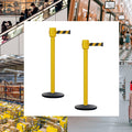 Retractable Belt Barrier Stanchion, Cast Iron Base Base, Yellow Post, 35 ft Belt - Montour Line MSI760