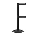 Retractable Dual Belt Barrier Stanchion, Heavy-Duty Rubber Base, 11 ft Belt - Montour Line MSR630D