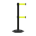 Retractable Dual Belt Barrier Stanchion, Heavy-Duty Rubber Base, 11 ft Belt - Montour Line MSR630D