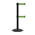 Retractable Dual Belt Barrier Stanchion, Heavy-Duty Rubber Base, 11 ft Belt - Montour Line MSR630D