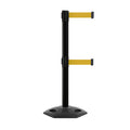 Retractable Dual Belt Barrier Stanchion, Heavy-Duty Rubber Base, 11 ft Belt - Montour Line MSR630D