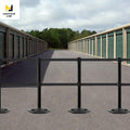 Retractable Dual Belt Barrier Stanchion, Heavy-Duty Rubber Base, 13 ft Belt - Montour Line MSR630D