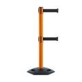 Retractable Dual Belt Barrier Stanchion, Heavy-Duty Rubber Base, 13 ft Belt - Montour Line MSR630D