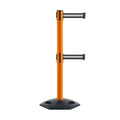 Retractable Dual Belt Barrier Stanchion, Heavy-Duty Rubber Base, 13 ft Belt - Montour Line MSR630D