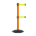 Retractable Dual Belt Barrier Stanchion, Heavy-Duty Rubber Base, 13 ft Belt - Montour Line MSR630D