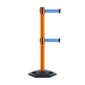 Retractable Dual Belt Barrier Stanchion, Heavy-Duty Rubber Base, 13 ft Belt - Montour Line MSR630D