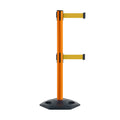 Retractable Dual Belt Barrier Stanchion, Heavy-Duty Rubber Base, 13 ft Belt - Montour Line MSR630D