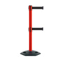 Retractable Dual Belt Barrier Stanchion, Heavy-Duty Rubber Base, 13 ft Belt - Montour Line MSR630D
