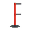 Retractable Dual Belt Barrier Stanchion, Heavy-Duty Rubber Base, 13 ft Belt - Montour Line MSR630D