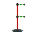 Retractable Dual Belt Barrier Stanchion, Heavy-Duty Rubber Base, 13 ft Belt - Montour Line MSR630D